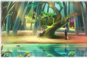 梦幻树林恋人情侣唯美场景插画4k壁纸