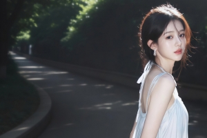 公园白色裙子美女侧脸 4K高清3440x1440带鱼屏壁纸免费下载