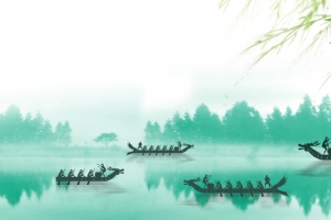 端午节中国风赛龙舟竹叶水墨背景