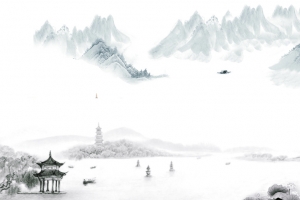 中式山水水墨画海报PSD背景素材