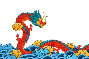 国潮风龙出海中国龙浪花海浪