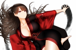 女孩 仰臥 漂亮 黑红色礼服 4k动漫美女壁纸