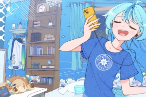 快乐女孩 长发 闭着眼睛 听音乐 3440x1440带鱼屏动漫壁纸