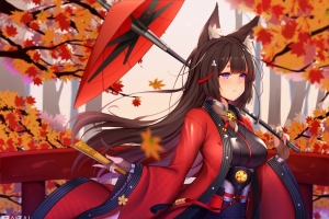 秋枫 天城 碧蓝航线 红色制服少女4k动漫壁纸
