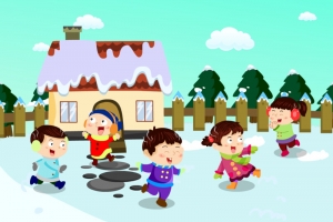 幼儿雪地玩耍