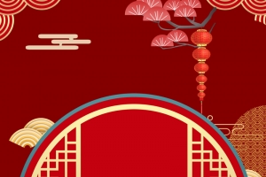 红色背景古窗元素