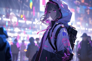 雨夜霓虹赛博朋克女孩 2880x1800高清壁纸免费下载