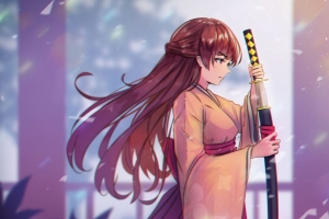 女孩 和服 武士 动漫 4k壁纸 3840x2160