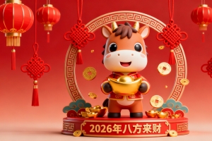 2026年八方来财 新年喜庆背景 可爱小马 元宝4k壁纸