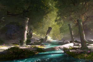 4k 3d 自然风景 树 小溪 野花 绿色树林 风景壁纸