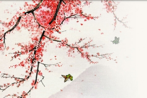 梅花山水水墨风景画