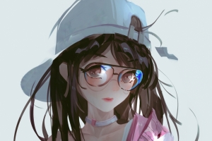 戴眼镜可爱女孩二次元2k手机壁纸全面屏