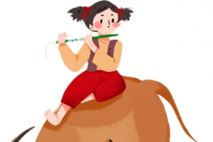 手绘清明吹笛女孩