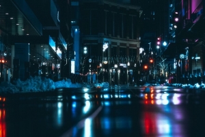 夜城 道路 黑暗 灯光 反射 4k壁纸 3840x2160