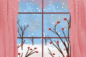 手绘一家人赏雪背景图
