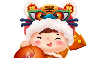 老虎帽小孩手持灯笼