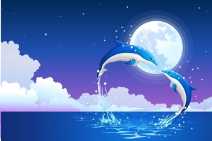 浪漫月光海豚矢量背景素材