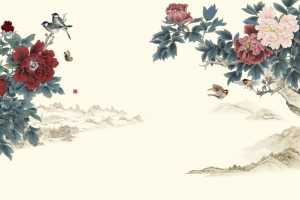 水墨绘画牡丹中式壁纸装饰背景素材