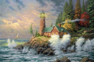 托马斯·金凯德,灯塔,海,绘画图片