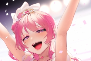 粉色连衣裙闪亮明星动漫少女4k手机壁纸竖屏