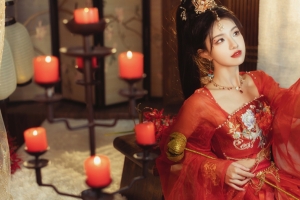 漂亮新娘 红色裙子 古装古风美女4k壁纸