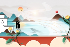 手绘菊花国潮飞檐背景图