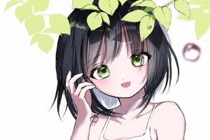 女孩 一瞥 微笑 树叶 动漫 艺术 4k壁纸 3840x2160