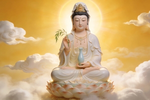 观世音菩萨坐莲台玉净瓶祥云高清壁纸3200x2000免费下载