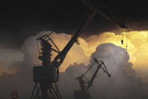 挖掘机公路夕阳大屏