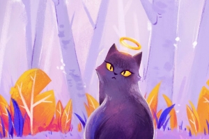 猫 光环 艺术 紫色 4k壁纸 3840x2160