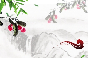 中国风淡雅国画荔枝水果PSD分层主图背景