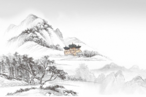 中国古风山水寺庙背景图