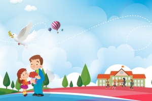健康校园卡通手绘蓝色banner