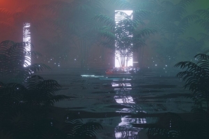3840x2160 水 树叶 植物 霓虹灯 头骨 深色壁纸 背景