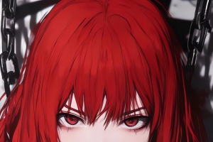 红发美女白衬衫锁链暗黑风4K手机高清全屏壁纸2400x3840免费下载