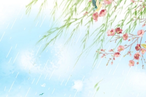 浅绿色手绘传统节气立春湖水柳条背景
