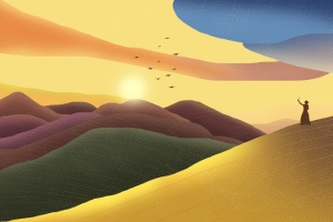 渐变天空风景插画背景