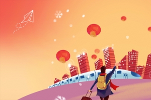 春运回家烟花卡通背景