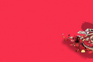 红色简约插画火锅banner