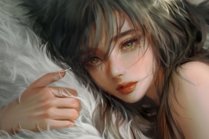 厚涂 女孩 手臂 痣 羽毛 4k动漫壁纸