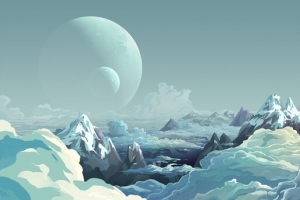 云层雪山月亮海报背景