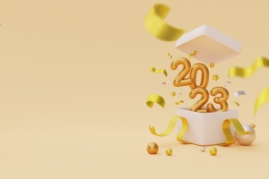 新年 黄金色 2023 礼盒 彩带 创意 简约 7k 壁纸 图片