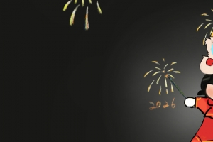 2026 小女孩 烟花 新年 忘忧草原创绘画3440x1440带鱼屏壁纸