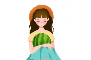 夏季夏至抱女孩手绘插画