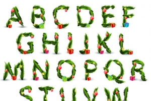 26个绿色松枝字母矢量素材