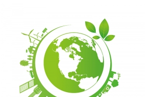 地球与城市剪影