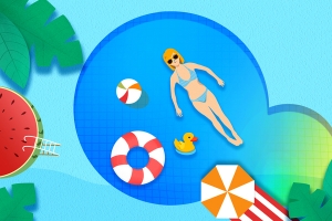 手绘游泳池西瓜夏天元素