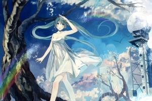 VOCALOID初音未来 星球 星空 太空3440x1440动漫壁纸