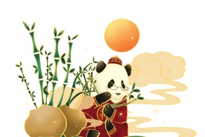 夕阳西下，熊猫在发呆