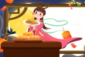 手绘中秋节嫦娥桂花灯笼元素